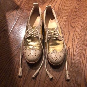 Beige/Gold Oxford Shoes White Tassel Laces